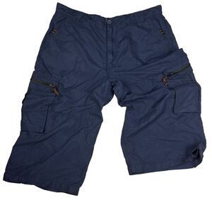 Vintage Y2K Point Zero Navy Cargo Shorts 36 Wide Leg Utility Skater 2000s Baggy